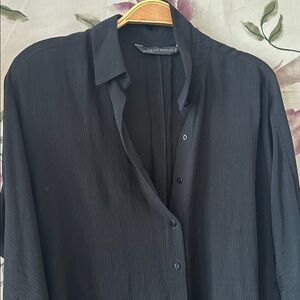 Zara Crinkled Fabric Oversized Semi Dolman sleeve Pleat on back Top Button Shirt